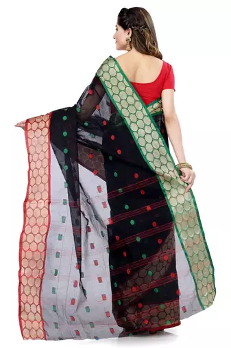 Women`s cotton navy blue tant saree