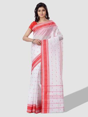 Women`s cotton white tant saree 1