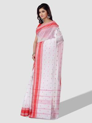 Women`s cotton white tant saree 2