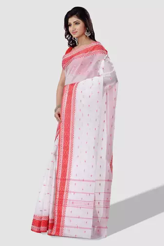 Women`s cotton white tant saree