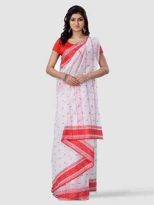 Women`s cotton white tant saree 3