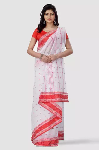 Women`s cotton white tant saree