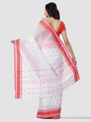 Women`s cotton white tant saree 4