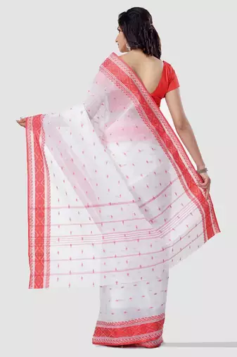 Women`s cotton white tant saree