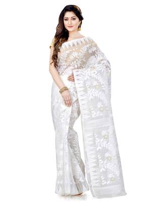 Cotton blend handloom white jamdani saree 2