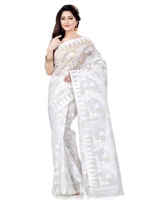 Cotton blend handloom white jamdani saree 3