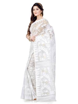Cotton blend handloom white jamdani saree 4