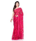 Cotton blend handloom pink jamdani saree