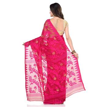 Cotton blend handloom pink jamdani saree 5