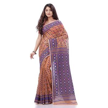 Cotton blend handloom peach jamdani saree 1