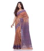 Cotton blend handloom peach jamdani saree