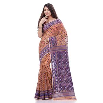Cotton blend handloom peach jamdani saree 2