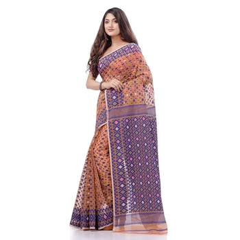 Cotton blend handloom peach jamdani saree 3