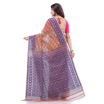 Cotton blend handloom peach jamdani saree 5