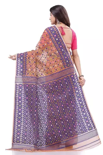 Cotton blend handloom peach jamdani saree