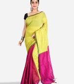 Cotton blend handloom pink lemon jamdani saree