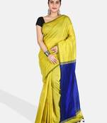 Cotton blend handloom yellow jamdani saree