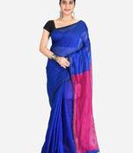 Cotton blend handloom blue saree
