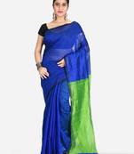 Cotton blend handloom blue saree