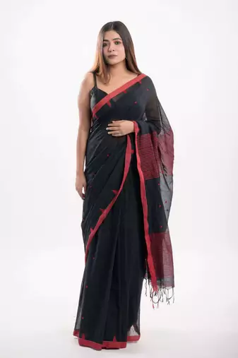 Cotton handloom black jamdani saree