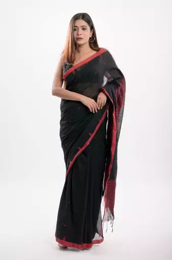 Cotton handloom black jamdani saree