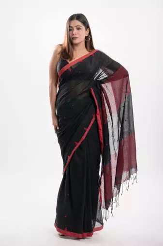 Cotton handloom black jamdani saree