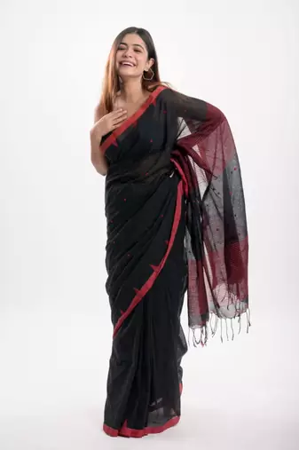 Cotton handloom black jamdani saree