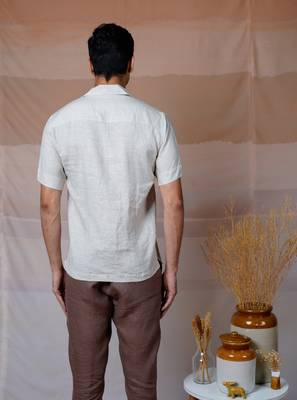 Beige hand embroidered linen shirt - modern minimalist 4