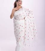 Cotton handloom white love ambrodari saree