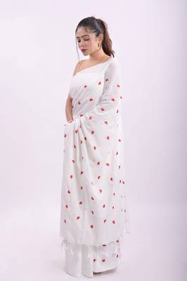 Cotton handloom white love ambrodari saree 2
