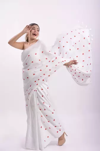 Cotton handloom white love ambrodari saree