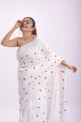 Cotton handloom white love ambrodari saree 4
