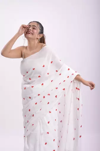 Cotton handloom white love ambrodari saree