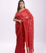 Cotton handloom red love ambrodari saree