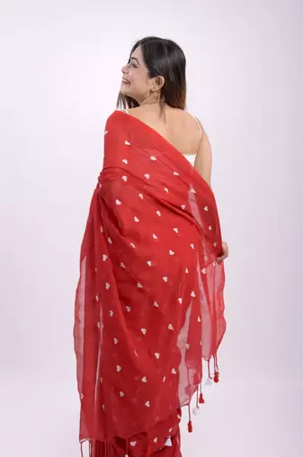 Cotton handloom red love ambrodari saree