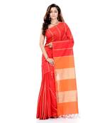 Cotton blend handloom red saree