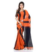 Cotton blend handloom orange saree
