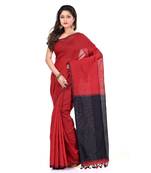 Cotton blend handloom maroon saree