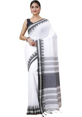 Cotton handloom white tangail saree 1