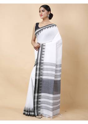 Cotton handloom white tangail saree 2