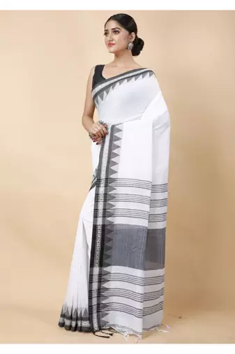 Cotton handloom white tangail saree