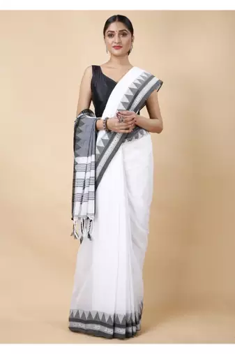 Cotton handloom white tangail saree