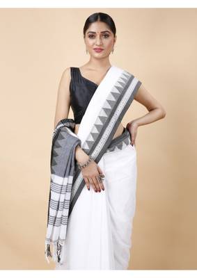 Cotton handloom white tangail saree 4