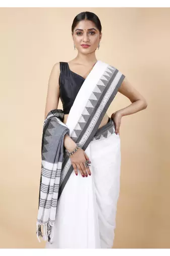 Cotton handloom white tangail saree
