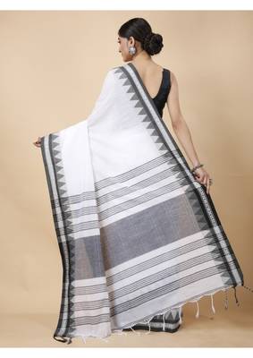 Cotton handloom white tangail saree 5