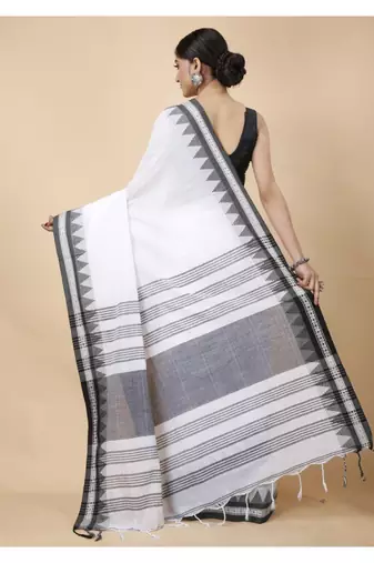 Cotton handloom white tangail saree
