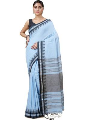 Cotton handloom sky blue tangail saree 1
