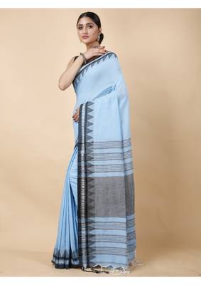 Cotton handloom sky blue tangail saree 2