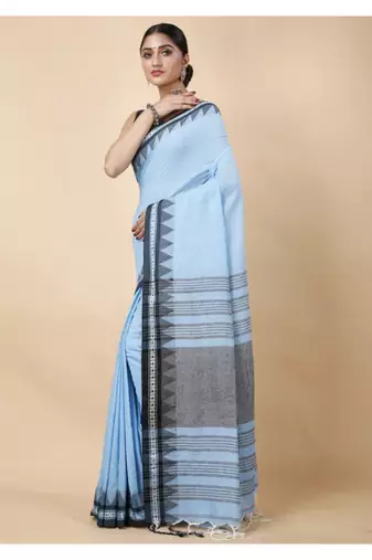 Cotton handloom sky blue tangail saree