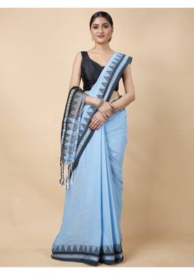 Cotton handloom sky blue tangail saree 3